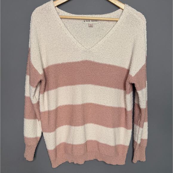 Knox Rose Boho Sweater Pink White Stripe Size: Small - Picture 2 of 5